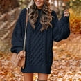 thumbnail image 2 of Women Crewneck Long Sleeve Oversized Cable Knit Chunky Pullover Short Sweater Dresses Solid Fall Winter Sweater Dresses, 2 of 8