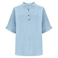 thumbnail image 3 of cocolona Summer Linen Shirts for Women 3/4 Sleeve V Neck Button Tops Fashion Casual Loose Lightweight Blouses, 3 of 7