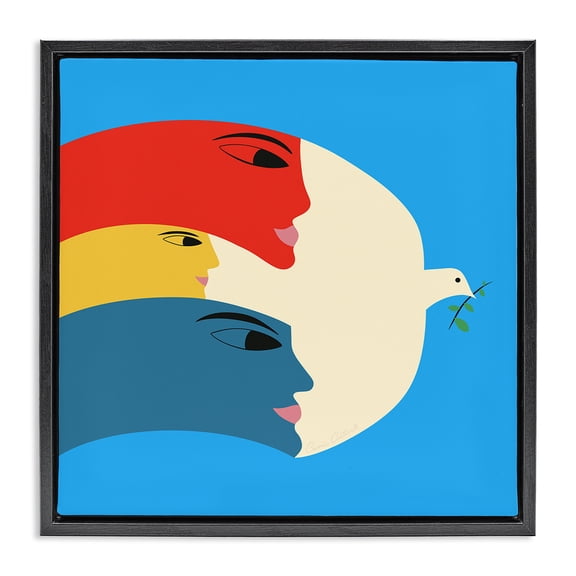 Stupell Industries Peaceful Dove with Faces Animals Painting Black Floater Framed Canvas Art Print Wall Art, 18 x 18