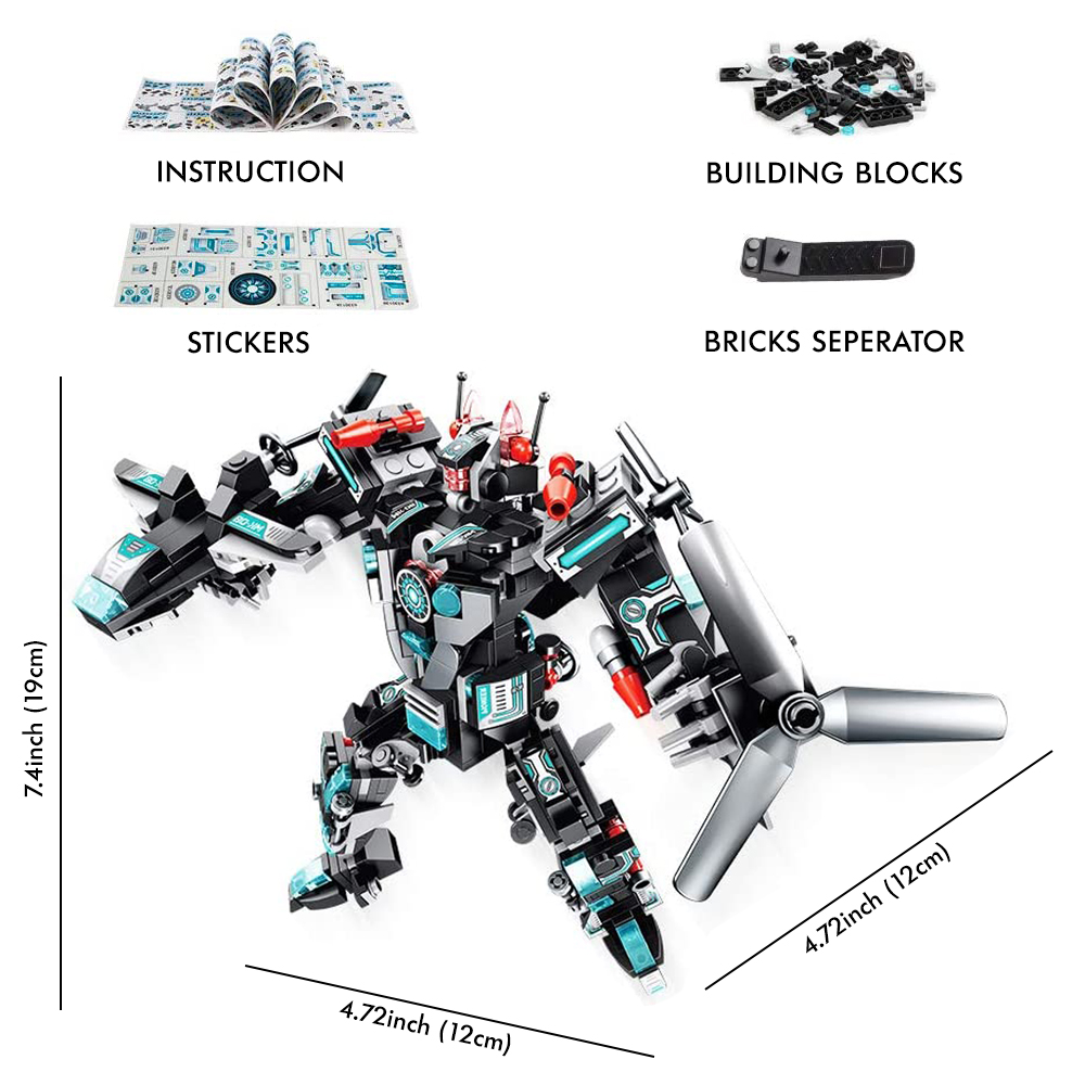 Caelan 577 PCS Gray Robot STEM Toys for 6 Year Old Kids Engineering Building Bricks Airplane Vehicles Kit - image 2 of 8
