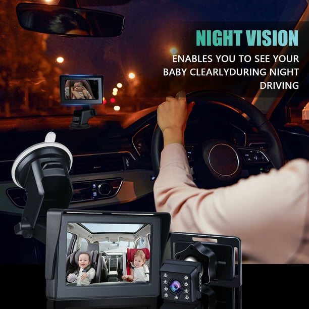 Caméra de Voiture pour Bébé 1080P, 4,3'' HD Moniteur de Miroir de Voiture  pour Bébé, Affichage de Miroir de Voiture de Fonction de Vision Nocturne,  Caméra de Miroir de Siège de Voiture