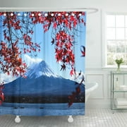 CYNLON Colorful Autumn Season and Mountain Fuji Snow Capped Peak Red Bathroom Decor Bath Shower Curtain 60x72 inch