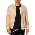 thumbnail image 1 of Chaqueta Varsity con lentejuelas INSPIRE CHIC para hombres, chaqueta bomber brillante de fiesta disco de los 70, cierre de cremallera, 2XL dorada, 1 of 4