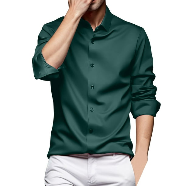 Camisa De Botones Para Hombre Camisas de vestir de los hombres Camisa formal elastica de manga larga solida Camisas casuales con botones de negocios Green 43 Walmart en linea