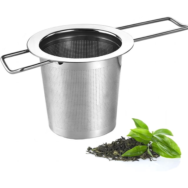 Tea Infuser Stainless Steel, Large Capacity Tea Strainer with Folding Double Handles, Extra Fine Mesh and Large Capacity Tea Infusers, to Steep Tea and Coffee, Hanging On Teapots, Mugs(Silver)