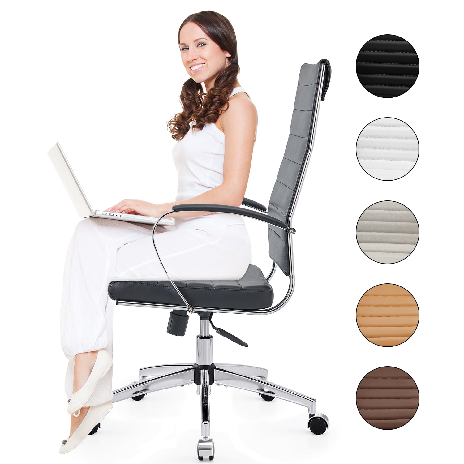 CAROCC High Back Executive Office Chair with Armrest Adjustable Swivel Chair in Durable Vegan Leather Modern Office Chair Ergonomic Desk Chair for Extra Back & Lumbar Support