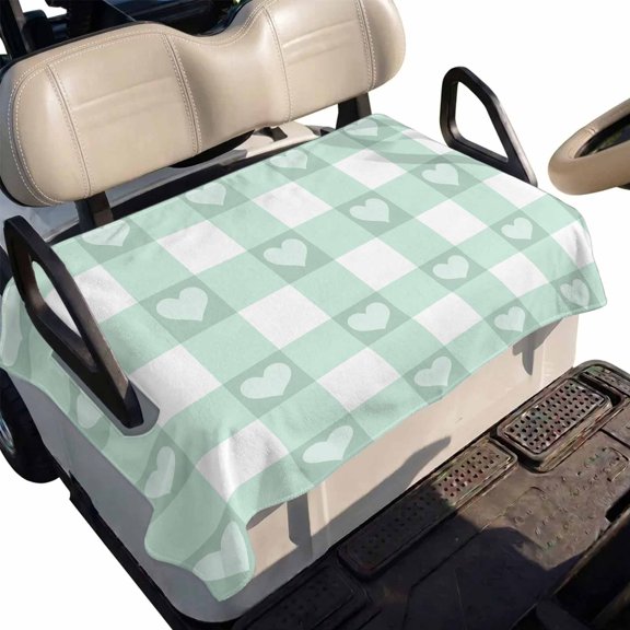 Golf Cart Seat Cover Love Buffalo Plaid Club Car Golf Cart Seat Covers Soft Absorbent Golfcart Towel Blanket Green Check Stripes Golf Seat Covers for Cart Decor Fits 2 & 4 Passenger 51"x31"
