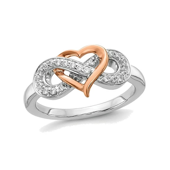 14K White and Rose Gold Infinity Heart Promise Ring with Diamonds