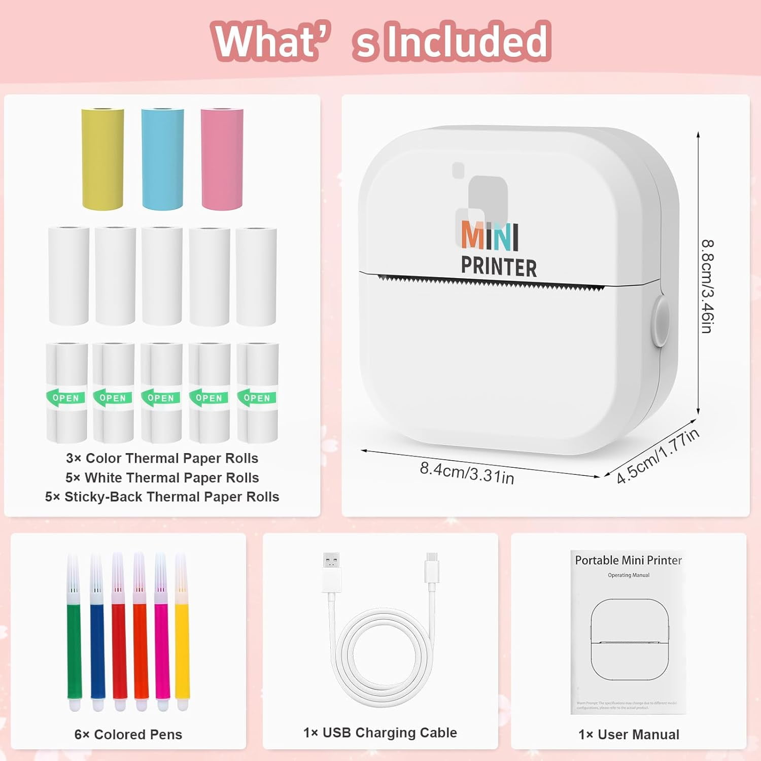 Sticker Printer - Bluetooth Inkless Printer&Sticker Maker with 13 Rolls Paper,Wireless Thermal Printer for iPhone/Android,Compact Print Pod for Notes,Journals,DIY,Kids Crafts&Unique Gift