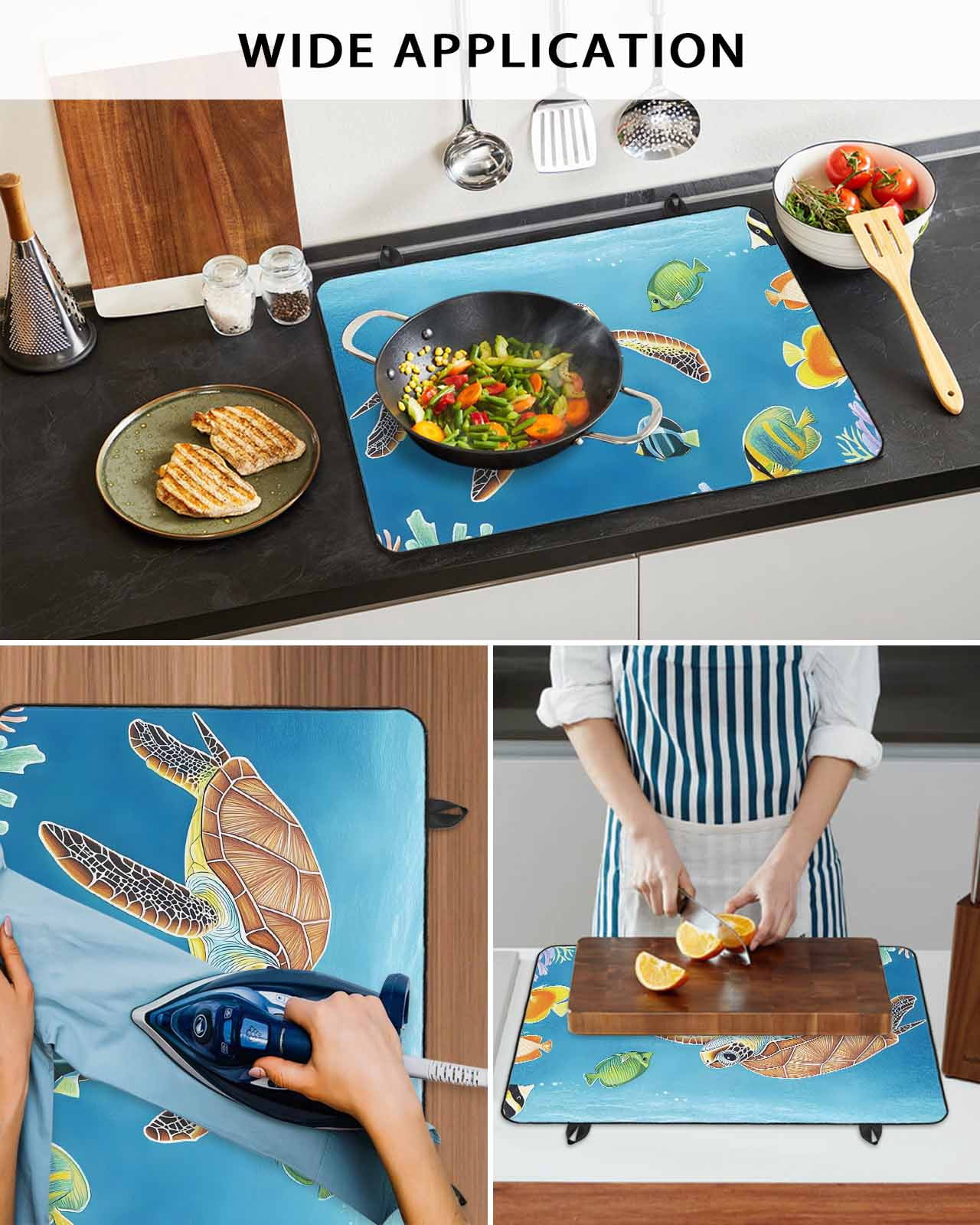 nqOlkjepod Large Induction Cooktop Protector Mat 24"x21", Sea Turtle Coastal Stove Top Covers for Electric Stove, Cartoon Ocean Nautical Decorative Stove Burner Cover Mats, Glass Top Stove Cover