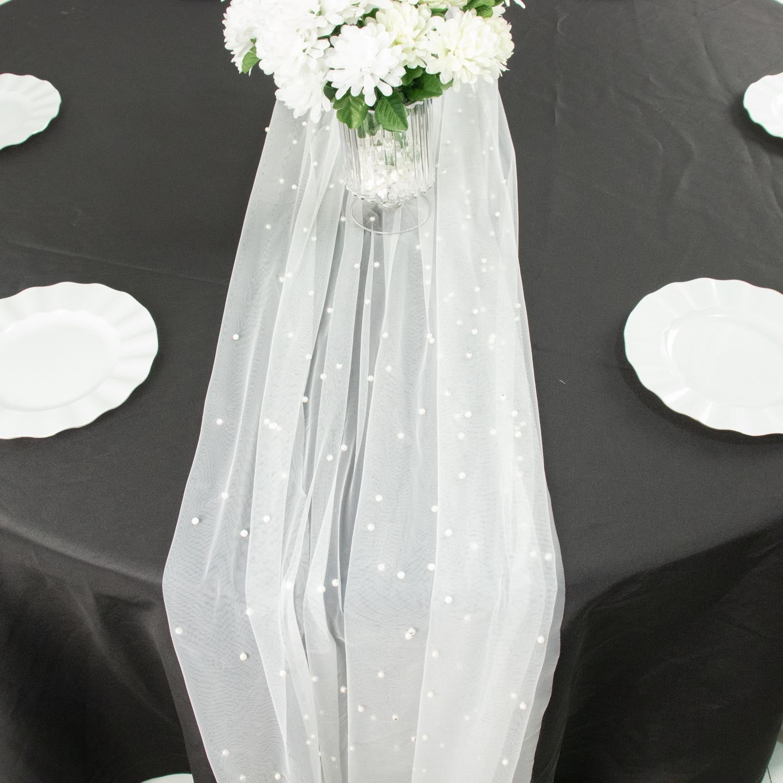  Table Runner Wedding Arch Decorations Table Line Bridal Shower  Decor Fabric Romantic Pearl Lace Tablecloth for Events Embroidered Sheer  Wrinkle Free White Dessert Table Cloth Chiffon Tulle White : Home 