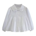 thumbnail image 2 of HAOTAGS Toddler Girls Dressy Shirts, School Uniform Long Sleeve Solid Cotton Button - up Lapel Shirts White 3 Years, 2 of 3