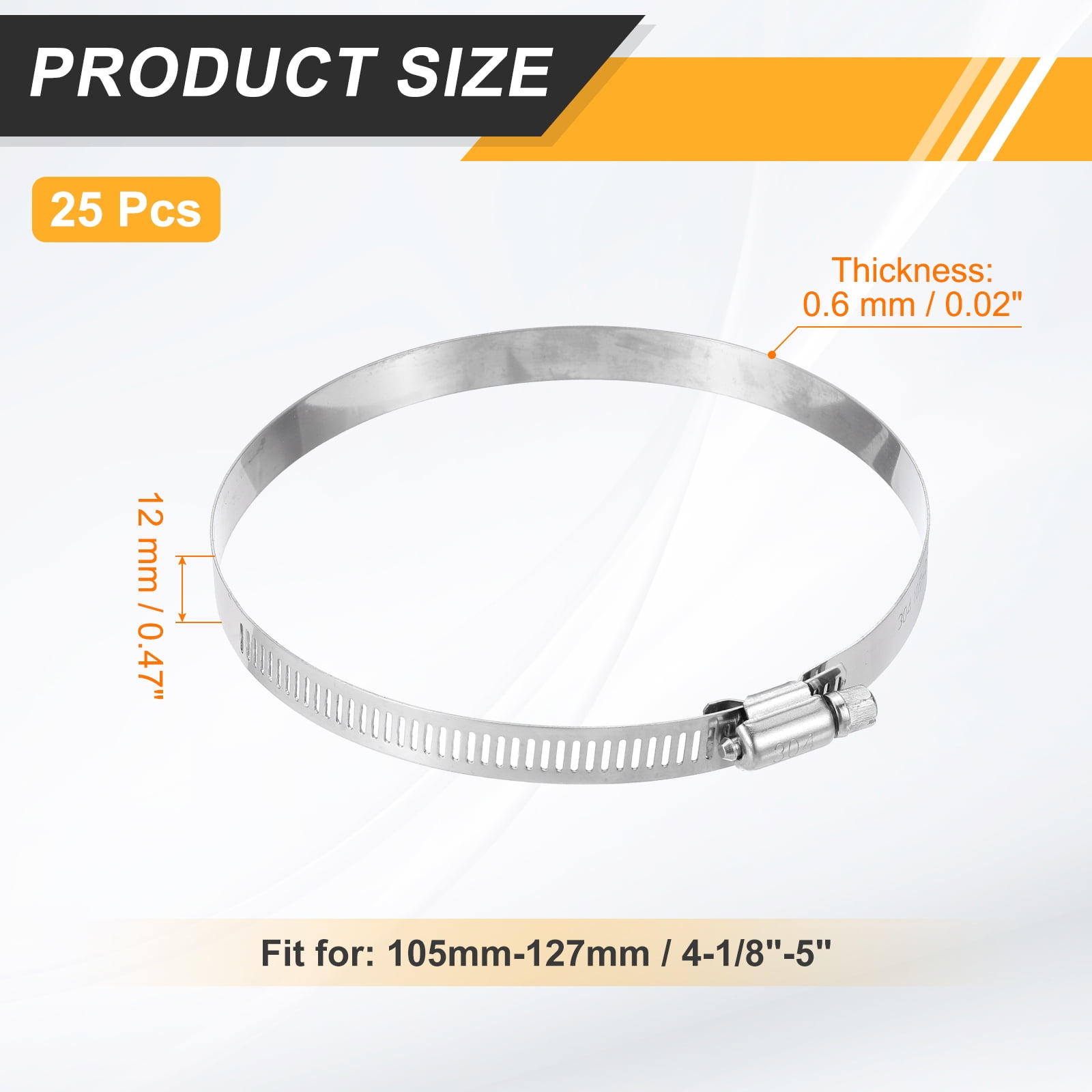 Uxcell 25 Pcs Hose Clamp 4-1/8"-5" Stainless Steel Adjustable Worm Gear Hose Clamp