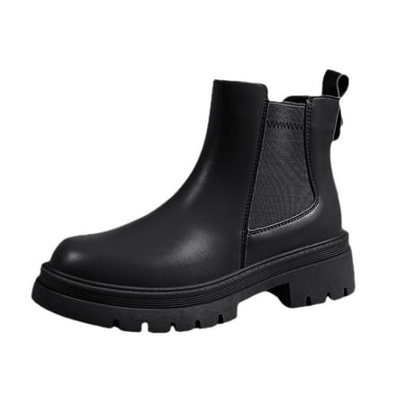 

ZIZOCWA Womens Dress Shoes Flat Women Boots Size 7 Fashion Autumn Women Ankle Boots Thick Soles Non Slip Middle Heel Slip On Comfortable Solid Color Casual Style Boyfriend Boots