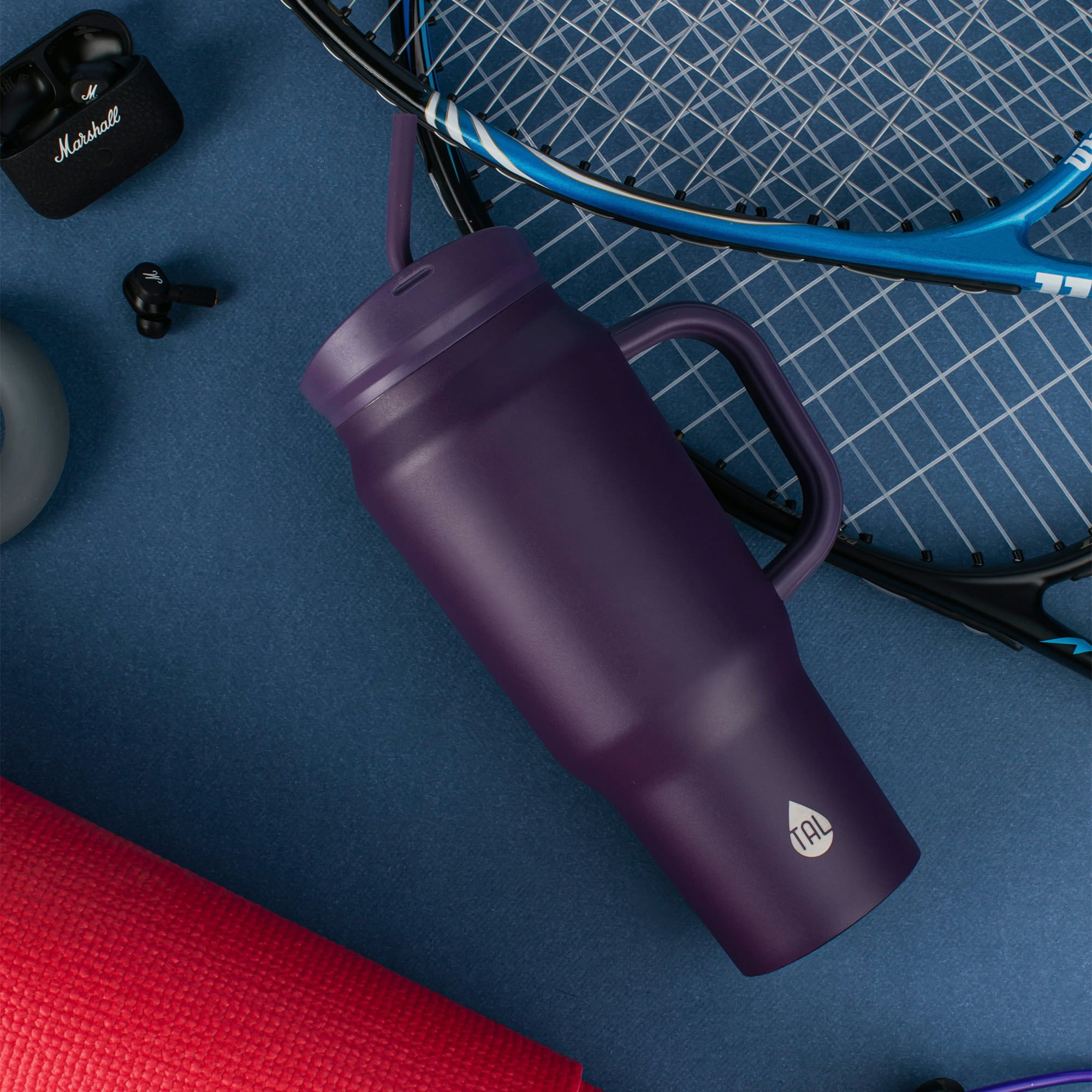 TAL Stainless Steel Basin Travel Mug with Silicone Straw 30 oz, Purple