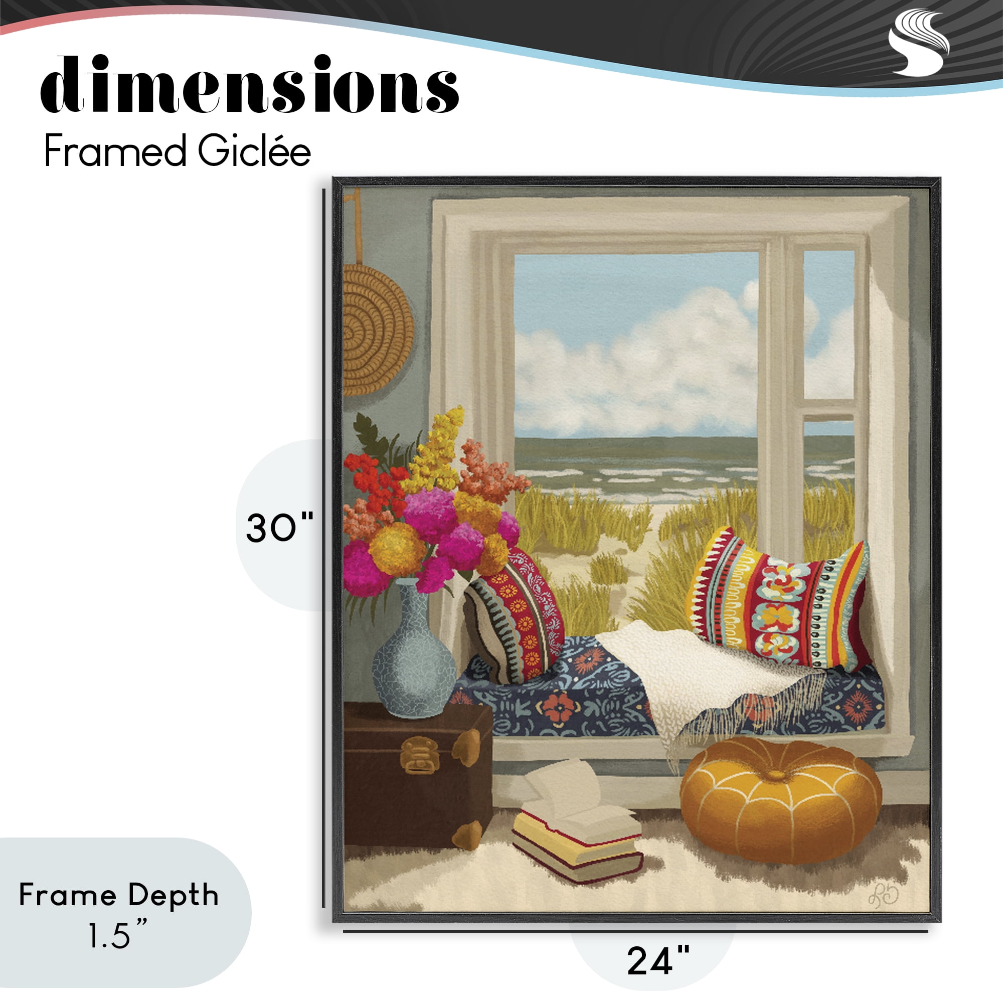 Stupell Industries Coastal Vacation Window Seat Black Framed Giclee Art, design by Lisa R Dumm