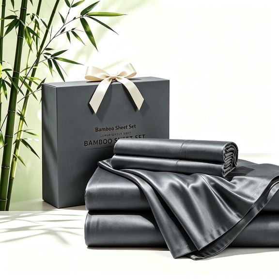 3/4pcs Bamboo Bed Sheet Set, Dark Gray Twin, Extra Deep Pocket Breathable And Cooling, Hotel Luxury Fitted Sheet Set, Suitable for Hot Sleepers And Sweats, Room Decor