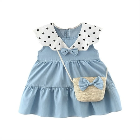 

Little Girl Dress Kids Baby Polk Dot Bag Sleeveless Outfits Girls Clothes Toddler Princess Girls Skirt