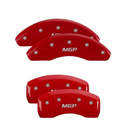 MGP 4 Caliper Covers Engraved Front & Rear Denali Red finish silver ch Fits select: 2016-2018 GMC SIERRA K1500 SLT, 2014 GMC SIERRA K1500 SLE