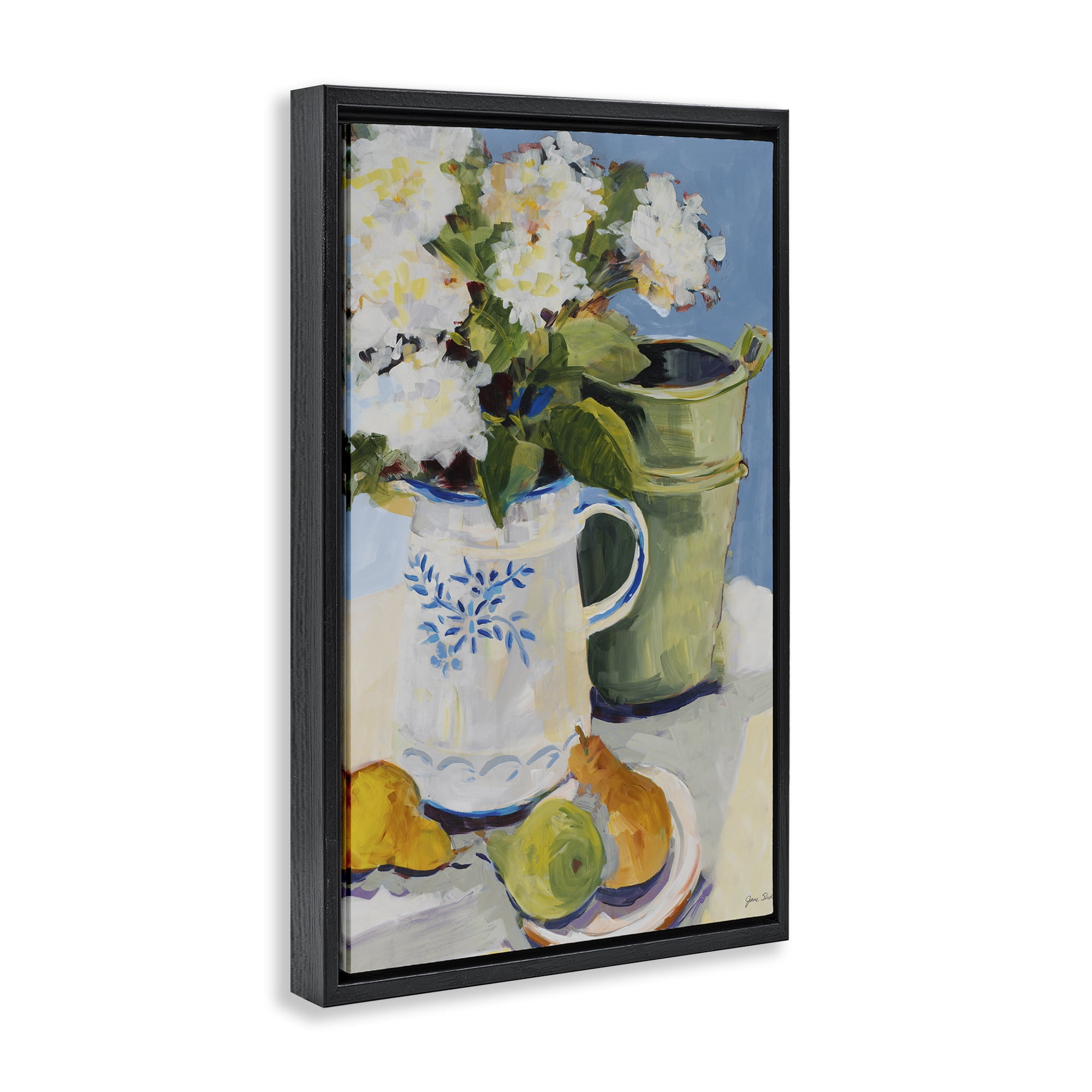Stupell Industries Pitcher of Flowers Still Life Black Framed Floater Canvas Wall Art, design by Jane Slivka
