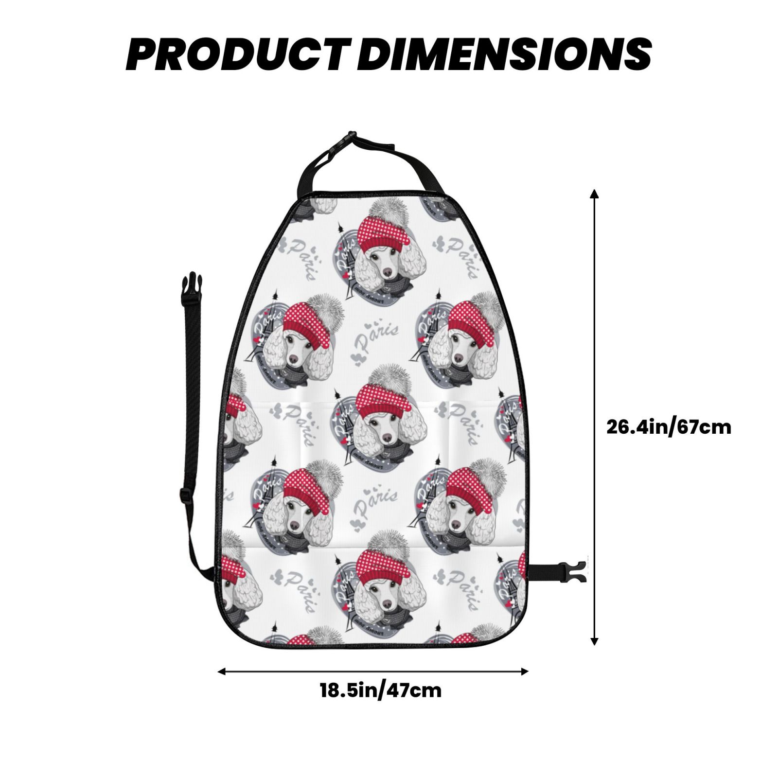 Xecao Cute Poodle Dog Pattern Car Seat Back Protector 2 Pack Large Capacity Pocket, Kick Mats Back Seat Protector