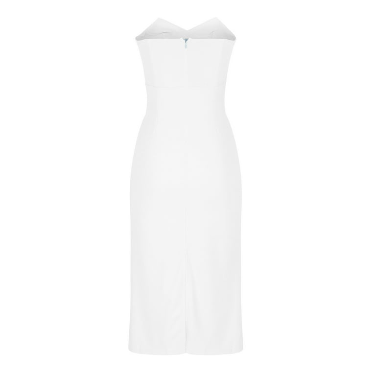 bandeau peplum midi dress Karen Millen Cotton Broderie Peplum Bandeau Midi Dress in Ivory