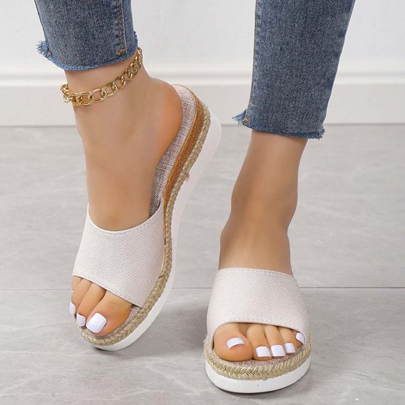 CHUANK Sandales pour Femmes Liquidation 2023! Sandales à Plateforme Compensée pour Femmes avec Soutien de Voûte Mode Pantoufles Décontractées Bout Ouvert Semelle Épaisse Pantoufles en Lin Sandales d'Été Sport Extérieur Plage