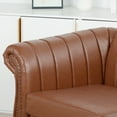 thumbnail image 6 of Holaki 84" PU Rolled Arm Chesterfield Three Seater Sofa, Brown, 6 of 9