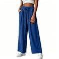 thumbnail image 5 of Aimik Women's Cotton Blend Fabric Wide Leg Pants Elastic Waist Lightweight Casual Trousers with Drawstring, 5 of 6