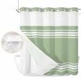 thumbnail image 2 of Sage Green Striped No Hook Shower Curtain Waterproof, Bathroom Curtains with Snap in Liners and See Through Top Window, Farmhouse Beige White Stripes Hotel Style Bathtub Curtains Shower 72"Wx72"L, 2 of 8