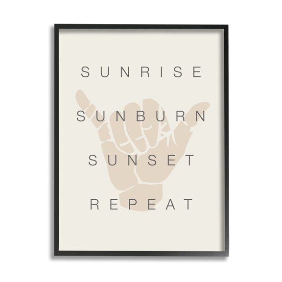 Stupell Industries Sunrise Sunburn Sunset Repeat Beach Phrase Shaka Hand, 16 x 20,Design by Daphne Polselli