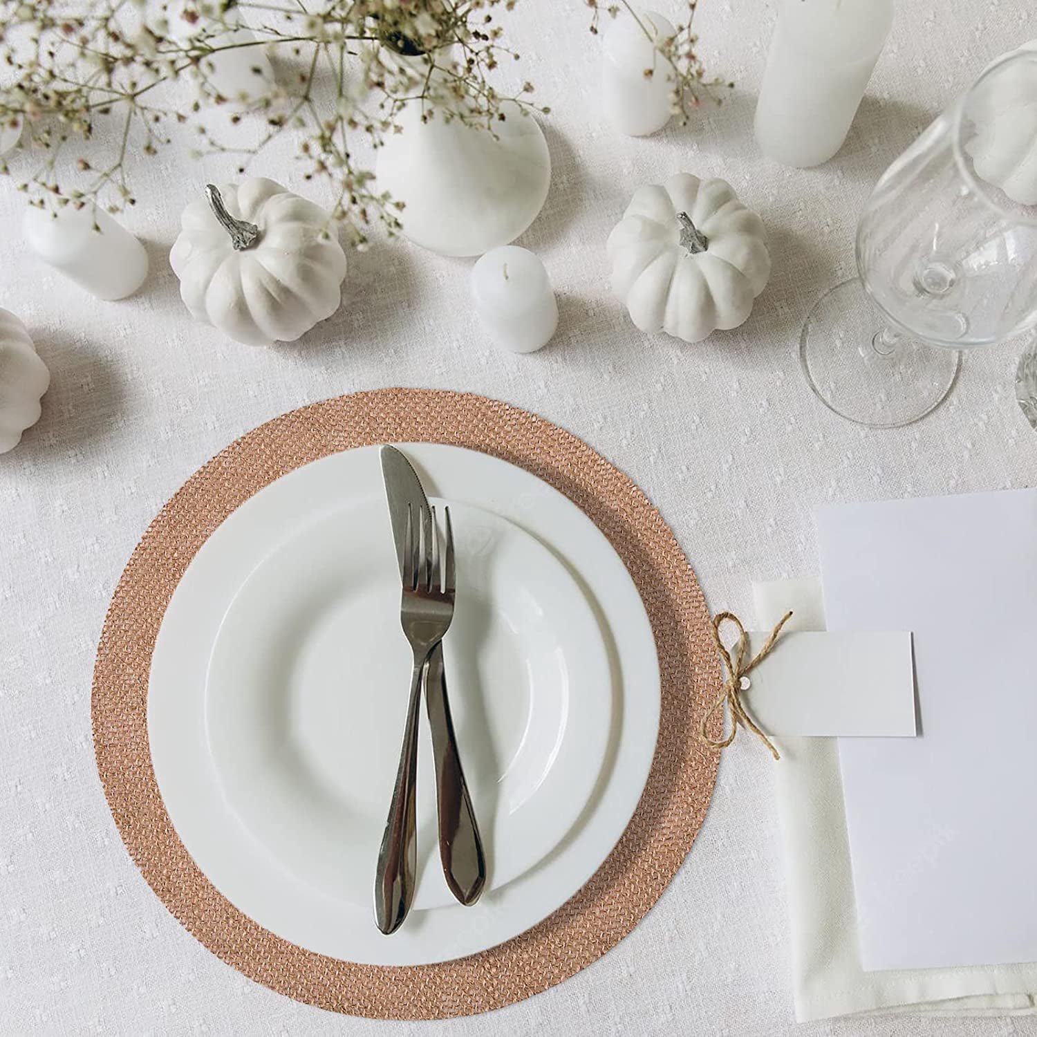 Rustic Burlap Round Placemats - 12" Diameter Burlap Circle Rustic Table Decorations (Set of 12) - Rustic Farmhouse Table Setting for Weddings, Dining & Event Decor