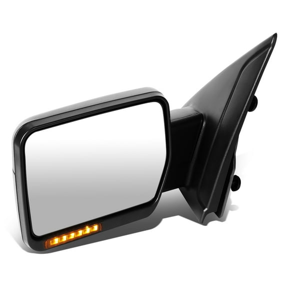 DNA Motoring TWM-019-T666-BK-AM-L For 2004 to 2014 Ford F-150 Black Amber Signal   Manual Extendable Side Towing Mirrors (Left / Driver)