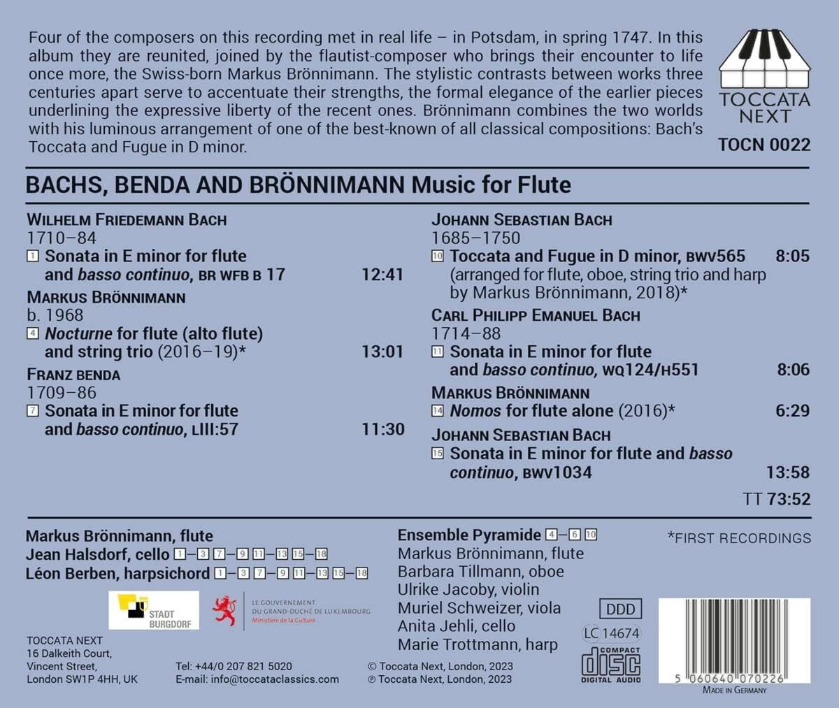 Markus Bronnimann - Music for Flute - Music & Performance - CD
