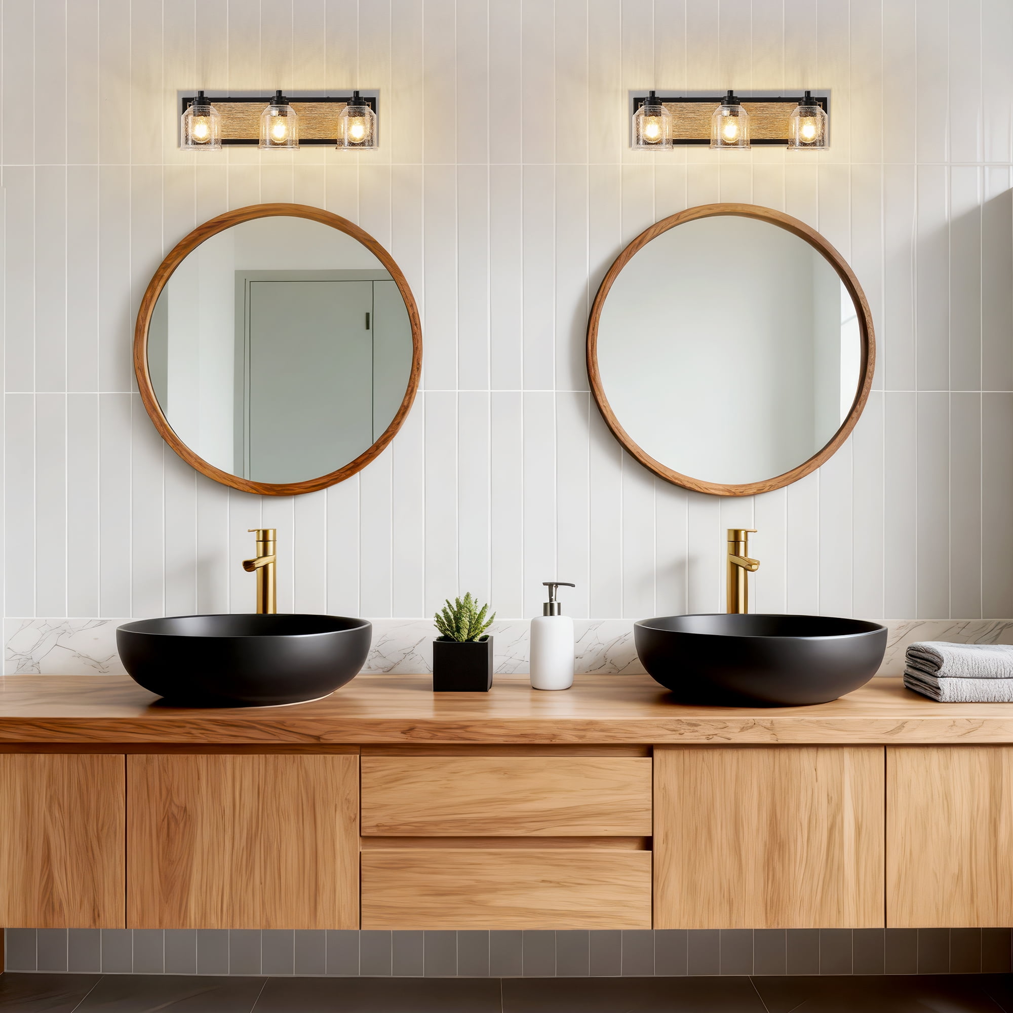 GCGAFUL 23 in. 3-Light Farmhouse Bathroom Vanity Lighting Fixtures Over Mirror with Bubble Glass Shades