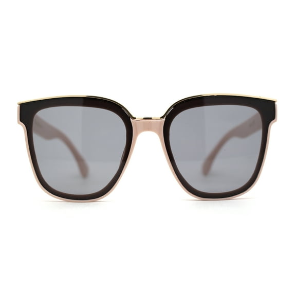 Womens Metal Brow Line Inset Lens Horn Rim Fashion Sunglasses Pink Black