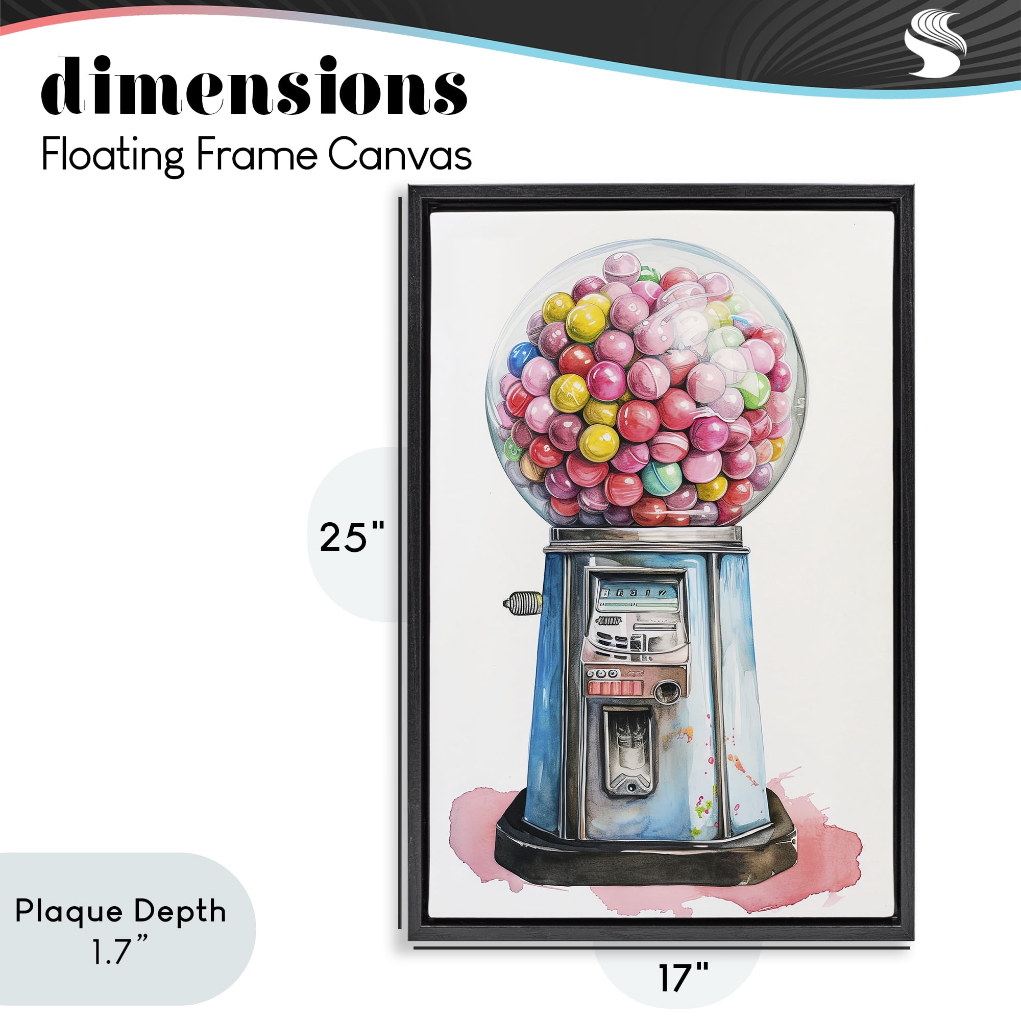 Stupell Industries Retro Gumball Machine Black Framed Floater Canvas Wall Art, design by Ray Powers