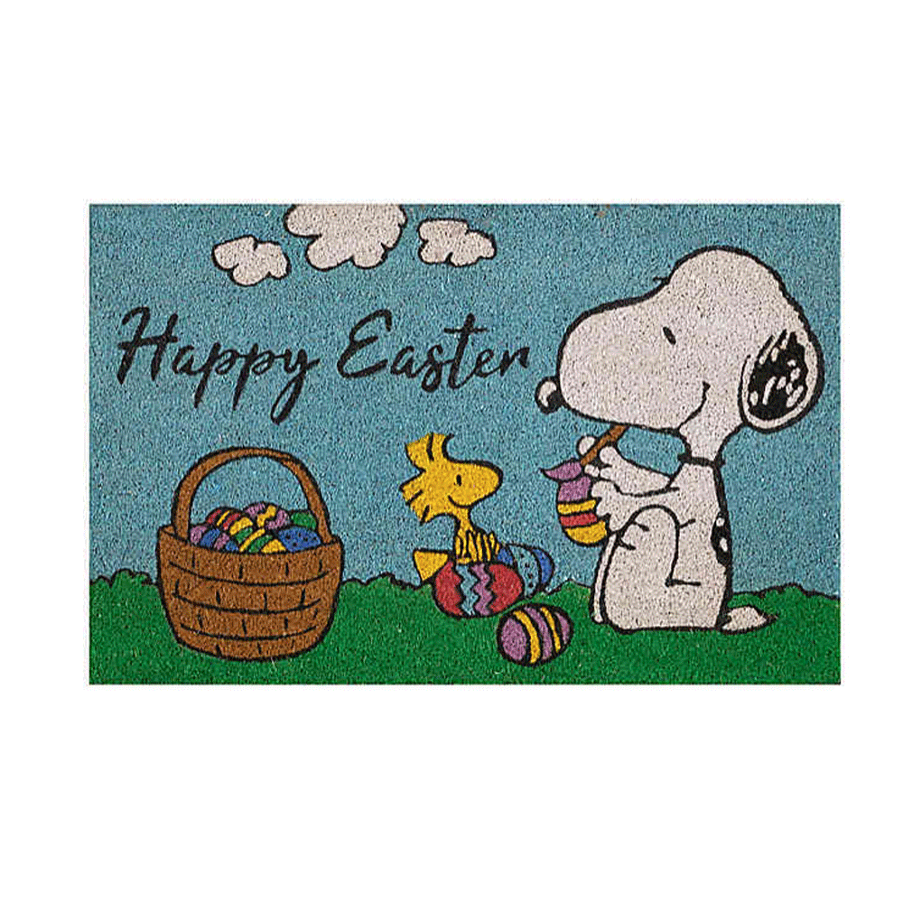 Peanuts Snoopy and Woodstock Happy Easter Coir Doormat in Light Blue