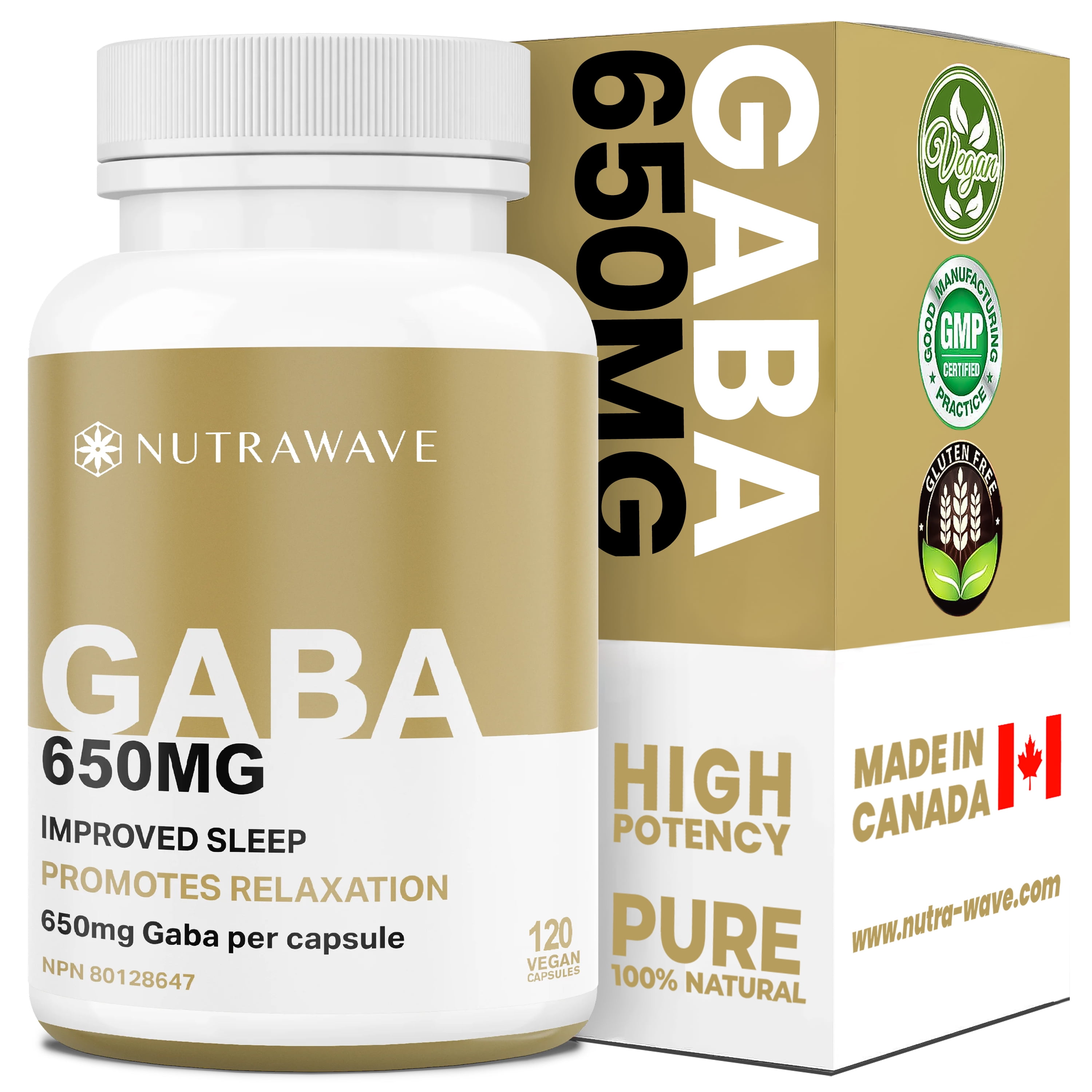Nutrawave Nutrawave GABA 650mg Supplement – Natural Stress & Sleep Support – 120 Vegan Capsules supplement bottle