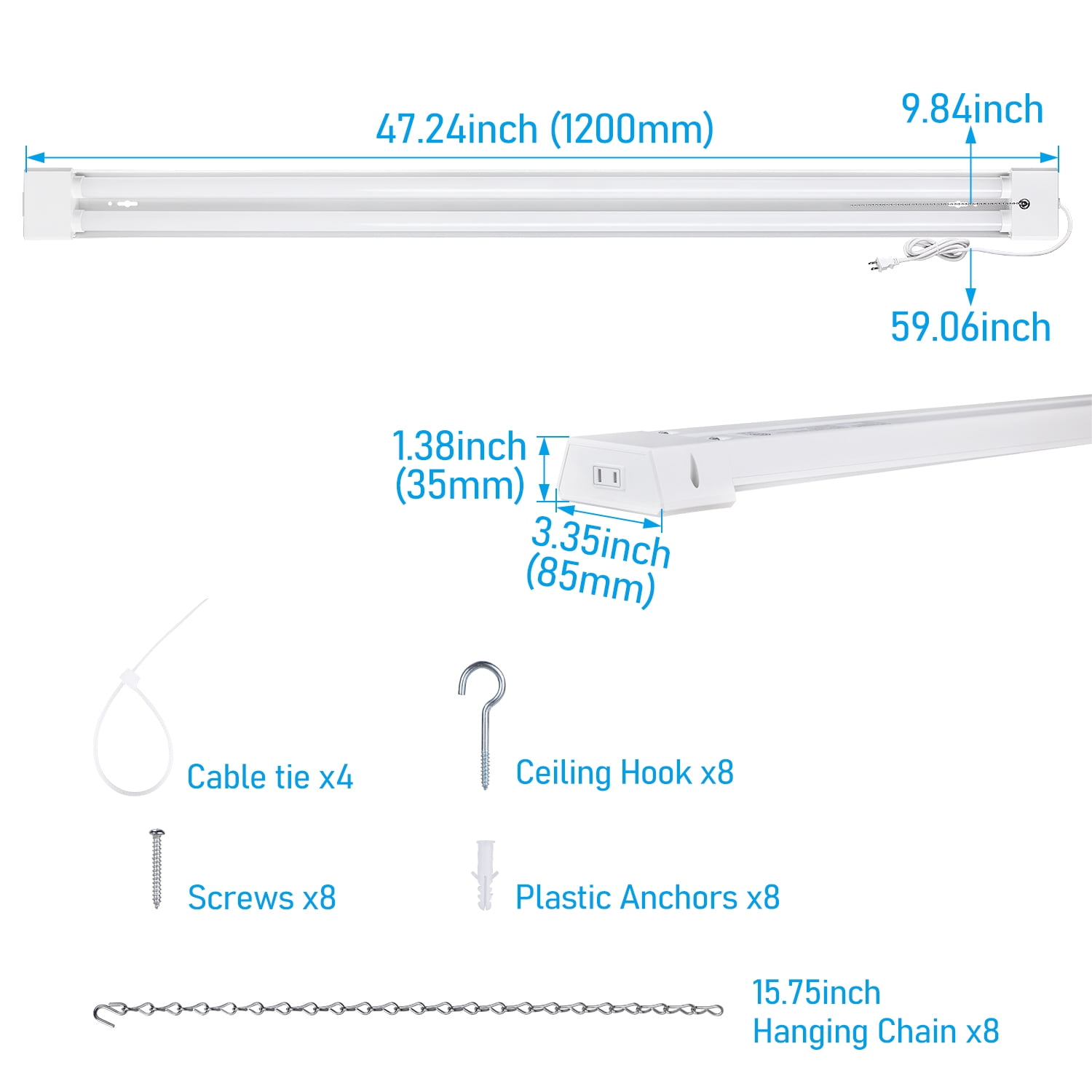 4 Pack Linkable LED Shop Light with Reflector for Garage, 4FT 40W Utility Light Fixture, 4000lm, 5000K Daylight LED Workbench Light with Power Cord, ETL