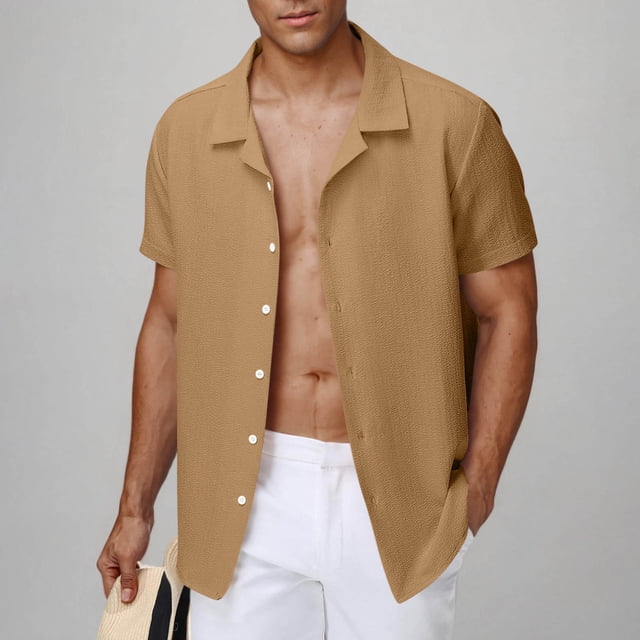 Wpawbk Chemise Décontractée pour Hommes Col Rabattu Manches Courtes Été Polyester Extérieur Mode Quotidienne