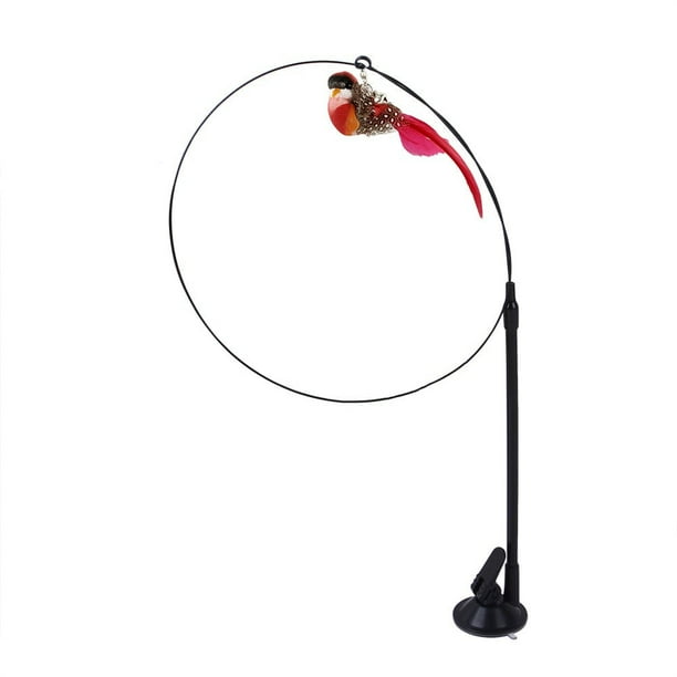 Juguete de succión para gatos con plumas de repuesto | Juguete interactivo con movimiento de pájaro para gatos de interior | Base autosujetable y ventosa segura para ventanas y suelos