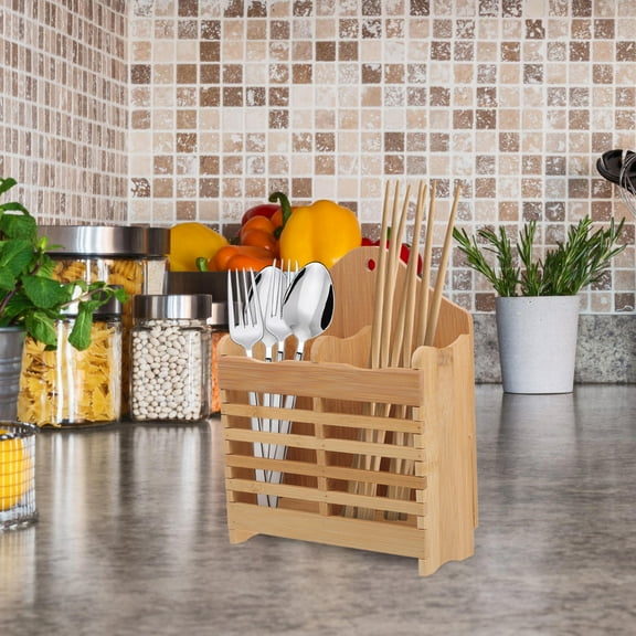 SOPOTUTU  Wooden Bamboo Chopstick Spoon Storage Organizer Drying Rack Khaki