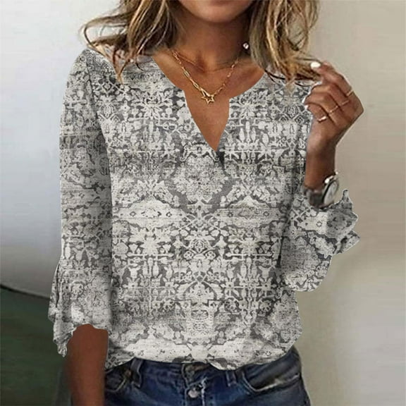 AOOCHASLIY Women's Blouse Womens Fashion Printed Loose T-shirt Half Sleeves V-Neck Casual Tops