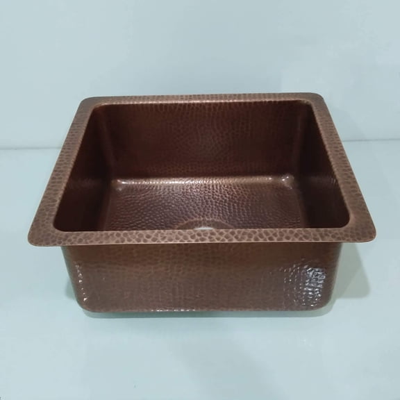 Copper Undermount Bar Sink - Single Bowl 16-Gauge Antique Finish - Perfect For Home, Hotel, Eye Catching Accessory - 15.50" x 17.50" x 8"
