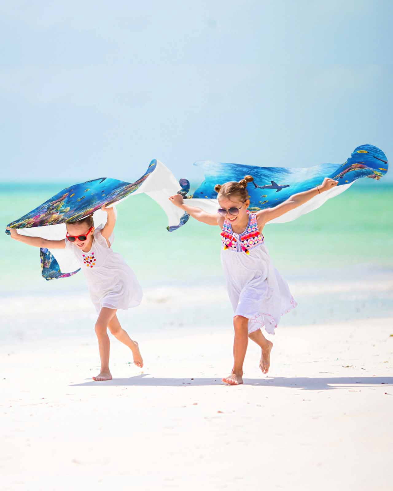 Shark Beach Towels Oversized Super Absorbent, Blue Ocean Underwater Animal Coral Tropical Fish Lightweight Bath Towel Quick Dry Sets For Bathroom/Pool/Rv Camping/Beach Play/Gym Room/Picnic 23"x47"