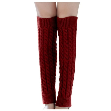 

Follure Ladies short sock long socks high socks Fashion Women Winter Warm Leg Warmers Knitted Crochet Long Socks Wine 40cm-43cm