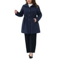 thumbnail image 3 of Agnes Orinda Women's Plus Size Pea Coat Single Breasted Overcoat Lapel Long Sleeves Belt Winter Outerwear with Pockets 1X Navy Blue, 3 of 6