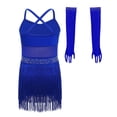 thumbnail image 5 of Choomomo Girls Sequin Fringed Dresses Tassel Skirted Leotard Latin Dance Outfits with Gloves Party Bodysuit Royal Blue 12, 5 of 7