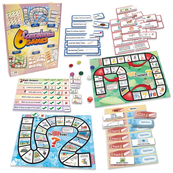 6 Comprehension Games Junior Learning Board Game for Ages 6-9  Grade 2 Grade 3 Learning, Language Arts, Perfect for Home School, Educational Resources